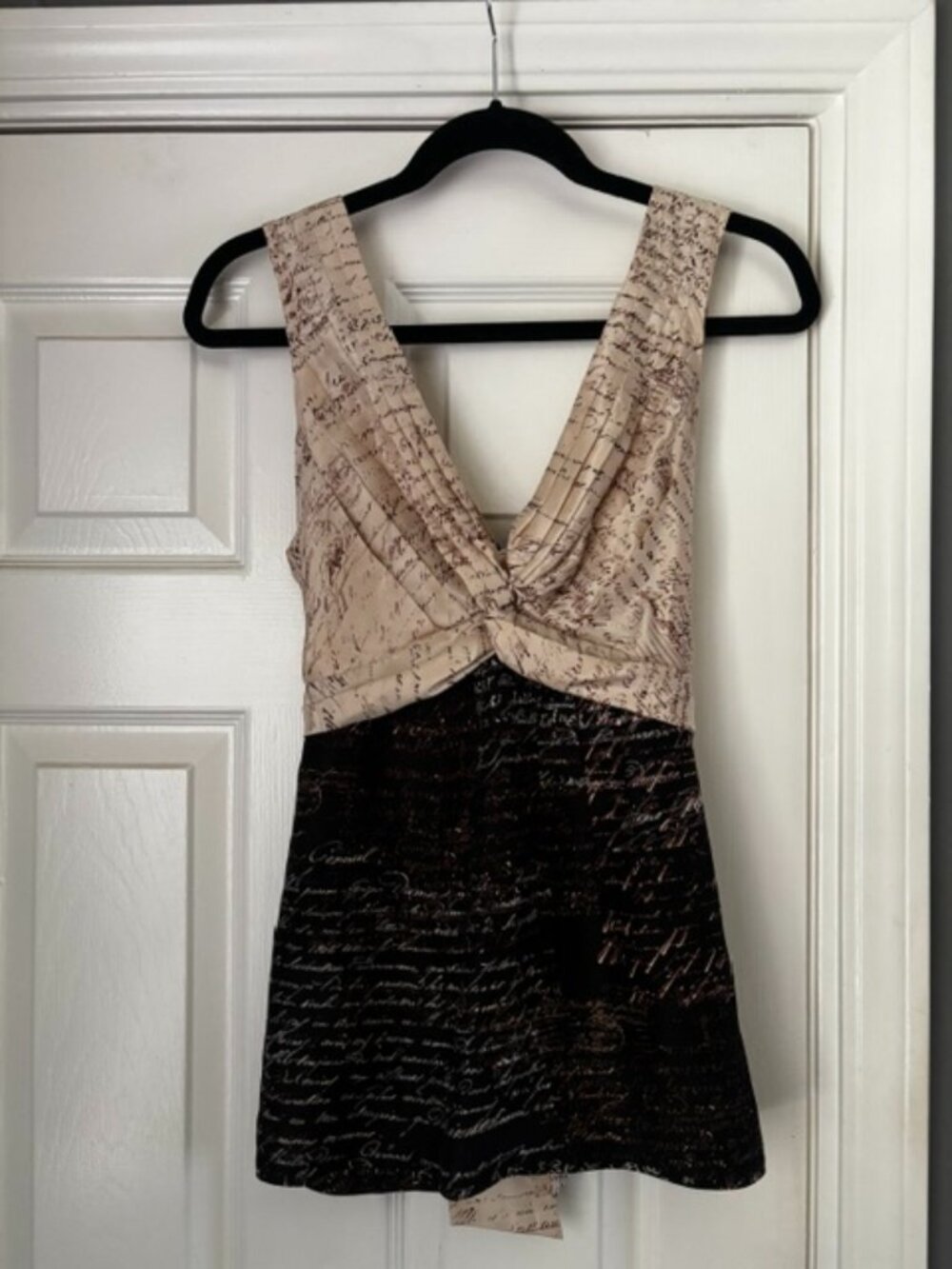 BCBGMaxAzria 100% Silk Script Print Top – Size S